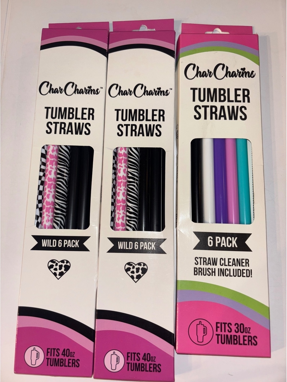 CharCharms Tumbler Straws 3 Pack Bundle 18 Straws Wild 40oz 30oz NWT